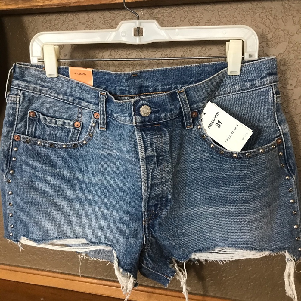 Levi’s 501 cutoff denim embellished shorts Sz 31
